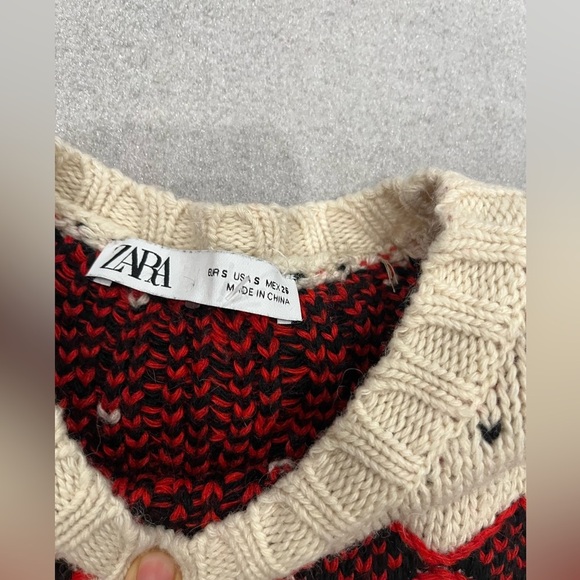 [S]Zara Geometric Holiday Wool Blend Cropped Sweater - Picture 6 of 10